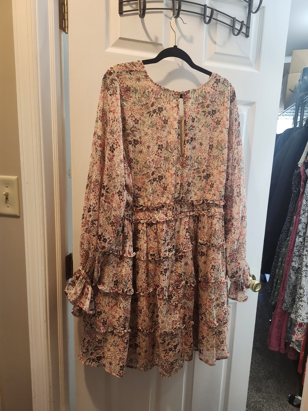 Torrid Floral Tiered Midi Dress in Cream, Pink, Green, 3X - Picture 2 of 4